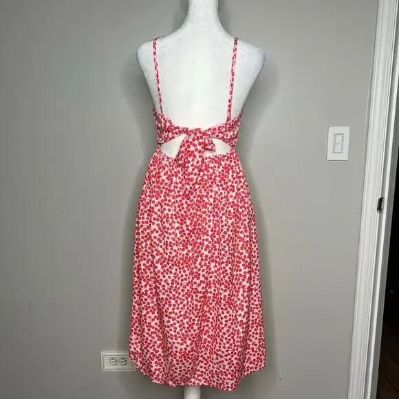 Women's Red Ditsy Floral Button Front Tie Back Dress Size 10 Coquette Cottage - Picture 3 of 8